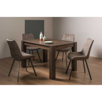 Turin Dark Oak 4 6 Seater Dining Table And 4 Fontana Tan Faux Suede Fabric Chairs with Grey Hand Brushing on Black Powder Coated Legs