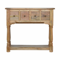 Nordic Style Mango Wood 4 Drawer Living Room Console Table With Lower Shelf 90 x 100cm