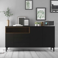 Industrial Style Trendy Wide Walnut Matt Black 3 Door 3 Drawer Sideboard 89.8x175.7cm