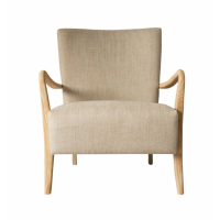Modern Style Solid Oak Wood Armchair Natural Linen Fabric Upholstery 80x66cm