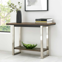 Tivoli Dark Oiled Oak Brushed Nickel Metal Framed Console Hall Occasional Table With Shelf 112x77x38cm