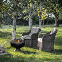 Grey PE Rattan Outdoor Garden Dining Chair Metal Framed Foam Cushions