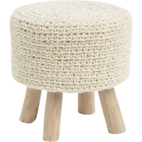 Nomad Natural Knitted Woolen Round Stool With Angled Wooden Legs 40cm Diameter