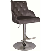 Kikki Charcoal Velvet Fabric Champagne Metal Gas Lift Kitchen Bar Stool with Footrest