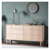 Modern Light Oak Chevron Design 6 Drawer Wide Chest With Tapered Oak Legs 70x134.5cm