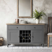 Grey Painted Large Sideboard Oak Top 2 Doors 2 Drawers with Bottle Rack