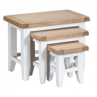 Modern Style White Painted Oak Top Living Room Nest Of 3 Tables with Tapered Legs
