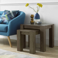 Modern Chunky Dark Oak Wood Nest Of 2 Tables