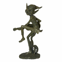 Grey Green Dancing Pixie Playing The Guitar Garden Indoor or Outdoor Figurine