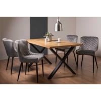 Rustic Oak Kitchen Dining Table Set X Leg with 4 Grey Velvet Fabric Dining Chairs
