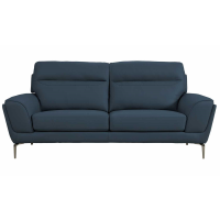 Vitalia Indigo Fixed 3 Seater Leather Sofa on Grey Metal Legs Padded Armrest 209cm