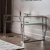 Modern Design Glass Top Office Silver Desk with A Curved Glass Shelf 75x140cm