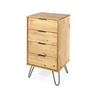 Augusta Industrial Solid Pinewood Narrow Chest 4 Drawer in Wax Finish 45cm Wide