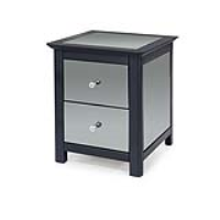 Ayr Modern Smoke Mirrored Glass Dark Grey Wood 2 Drawer Bedside Table Cabinet 55.5x45cm