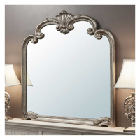Ornate Stately Shaped Over Mantel Wall Mirror Silver Leaf Finish