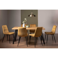 Ramsay Oak 6 Seater Dining Table with 4 Legs And 6 Mondrian Mustard Velvet Chairs Dining Set