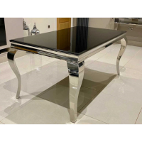 Louis Black Tempered Glass Top 160cm Dining Table with Chrome Steel Legs and Frame