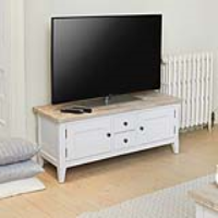 Grey Painted Widescreen Television Stand Distressed Grey Limed Top 120cm 2 Doors 2 Drawers