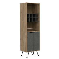 Trendy Tall Oak and Grey Stone Finished 2 Door Open Shelf Bar Cabinet 179.8x52.9cm