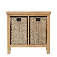 Traditional Style Rustic Oak Wood 2 Wicker Basket Living Room Hall Bench 50x80cm