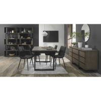 Weathered Oak 150 to 198cm Extending Dining Table Set 4 Dark Grey Faux Leather Chairs
