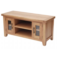 Solid Oak Large TV Media Entertainment Unit 2 Cupboards 1 Open Shelf