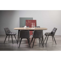 Modern Weathered Oak 6 Seater Dining table Set 6 Grey Velvet Fabric Dining Chairs