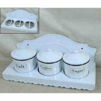 White Enamel Containers Salt, Coffee And Sugar