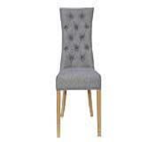 Modern Light Grey Fabric Upholstered Curved Button Back Kitchen Dining Chair 101x51cm