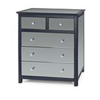 Grey Painted Smoked Mirrored Glass 5 Drawer Chest of Drawers