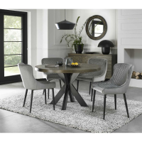 Dark Oak Small 4 Seater 125cm Dining Room Table Set Cross Legs 4 Grey Velvet Fabric Chairs