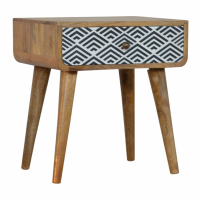 Scandi Bedside Table Cabinet Nightstand with One Black and White Diamond Print Drawer
