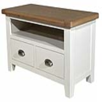 Small White Painted White TV Media Entertainment Unit Oak Top 2 Drawers
