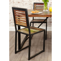 Pair of Rustic Kitchen Dining Chairs Painted Boat Wood Black Metal Frame