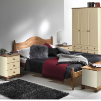 Trendy Cream And Pine 3 Door Triple Bedroom Wardrobe With Pine Handles 185.2 x 129.8cm