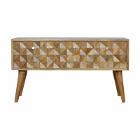 Scandinavian Style Mango Wood Small Tiled 2 Drawer Living Room Hallway Bench 49 x 90cm