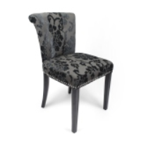 Grey Floral Stripe Velvet Fabric Dining Chair Chrome Ring Back