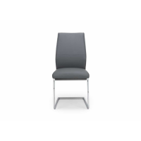 Modern Grey Faux Leather Cantilever Dining Chair Chrome Frame Legs