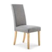 Modern Silver Grey Linen Upholstered Dining Chair With Wooden Legs 990 x 470cm