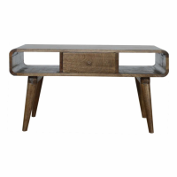 Scandi Design Coffee Table Curved Grey Washed 1 Drawer Rounded Edge Console TV Unit