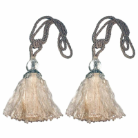 Cream Tassel With Crystal, Beads And Flower Crystals Pair