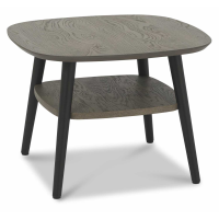 Modern Side Lamp Table with Shelf Weathered Oak Wood Black Painted Legs