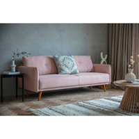 Blush Pink Linen Fabric Upholstered Large 2 Seater Sofa on Turned Wood Legs