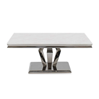 Arturo Modern Cream Marble 130cm Large Coffee Table Billowed Stainless Steel Legs