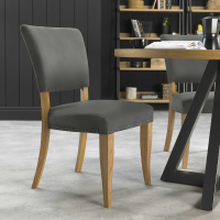 Modern Indus Rustic Oak Wood Dark Grey Fabric Upholstered Kitchen Dining Room Chair