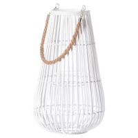Modern Style Glass White Painted Domed Wicker Lantern With Rope Detail 40 x 24cm