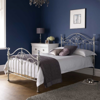 Modern Shiny Silver Nickel Metal Small 4ft Double Bed with Crystal Detail
