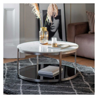 Lux Style White Marble Top Silver Living Room Round Coffee Centre Table 45x91.5cm