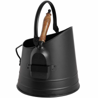 Black Metal Coal Bucket With Teak Wooden Handle Shovel Fire Side Set