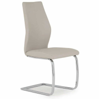 Elis Modern Taupe Faux Leather Kitchen Dining Chair on Chrome Steel Cantilever Legs